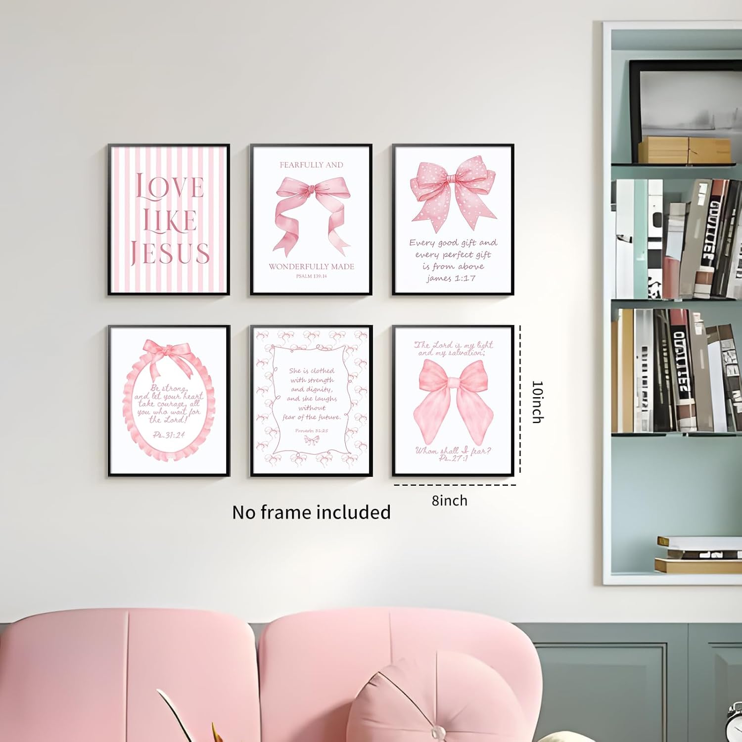 Skiennix 3-Piece Pink Bows Wall Art - Cute Bible Verse Prints for Girls' Rooms | 8x10 Inch Decor