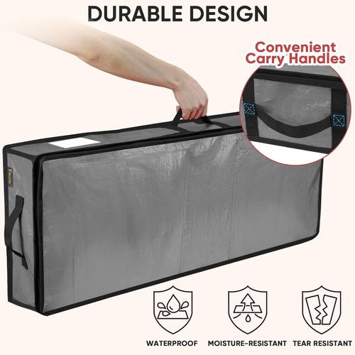 BALEINE Durable Christmas Wrapping Paper Storage Bag - 40" with Flexible Partitions & Pockets (Grey)