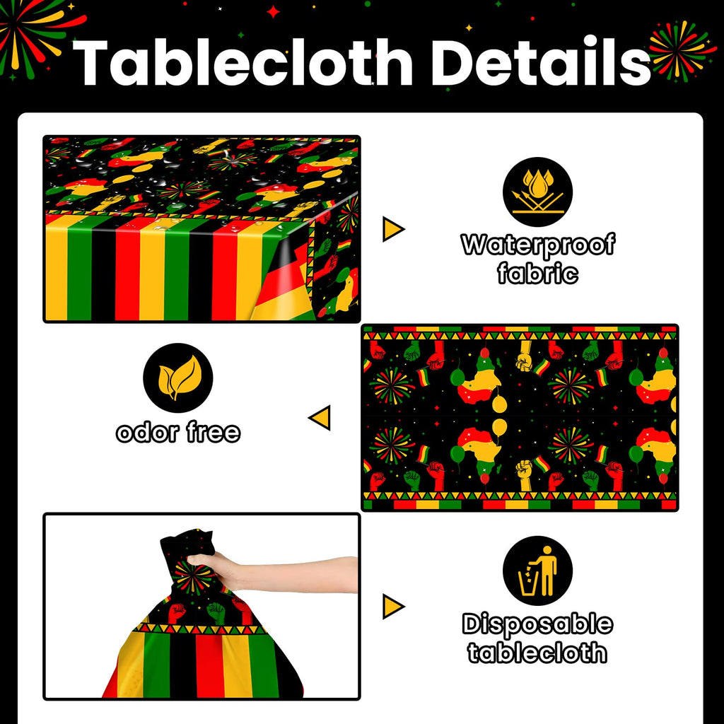 Avezano 3 pcs Black History Month Table Cloth Plastic Disposable Black History Decorations 108 x 54 Inch African American Juneteenth Holiday Decorations
