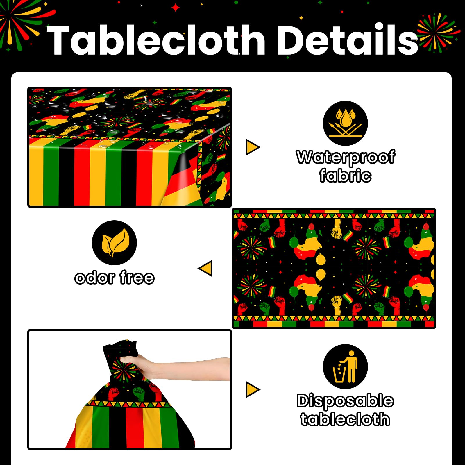 Avezano 3 pcs Black History Month Table Cloth Plastic Disposable Black History Decorations 108 x 54 Inch African American Juneteenth Holiday Decorations