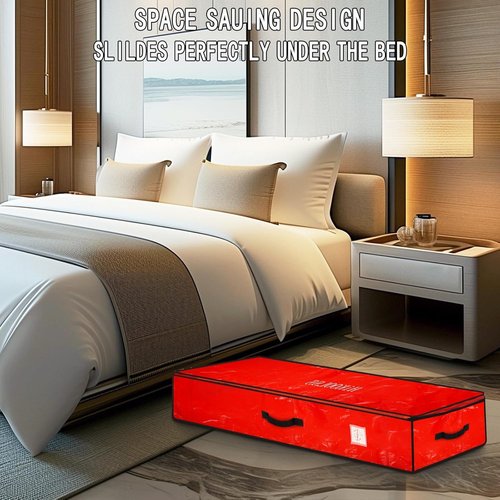 HikooLSS Wrapping Paper Organizer - Durable Underbed Storage for 24 Rolls | Red 43.2" with Pockets