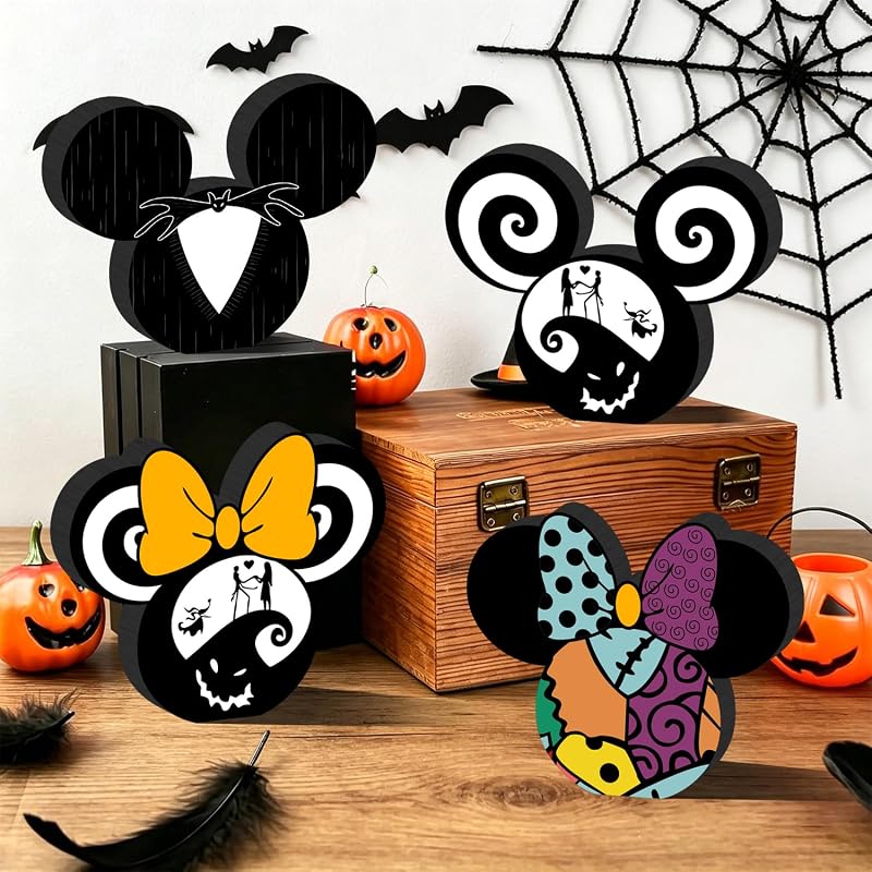 4-Pack Halloween Wooden Table Decor - Spooky Centerpieces for Tiered Trays