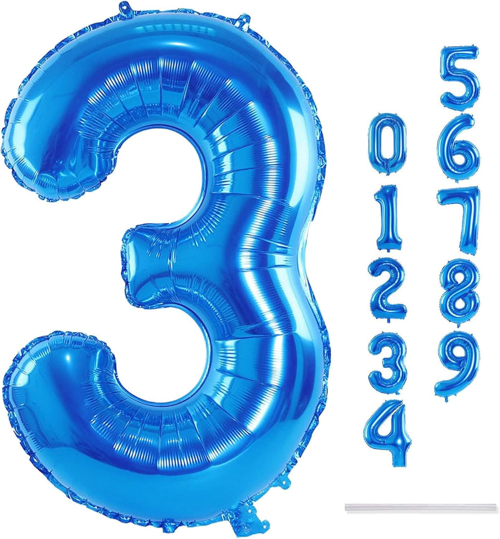 Skiennix 40-Inch Blue Foil Number 3 Balloon - Large Helium Balloon for Birthday & Graduation Celebrations