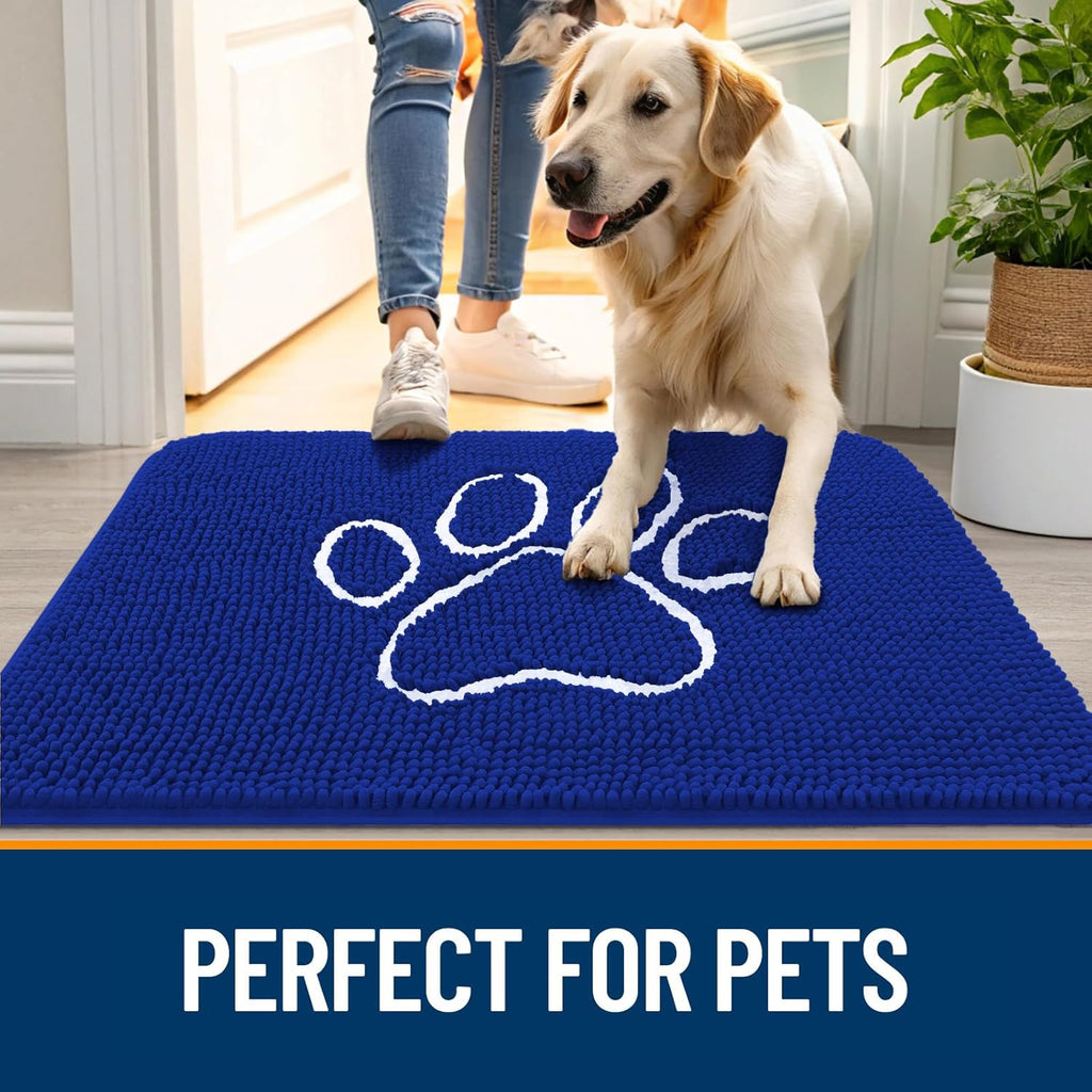 OLANLY Dog Door Mat - Absorbent Muddy Paws Doormat | Non-Slip Chenille 30x20 Royal Blue