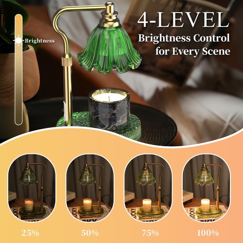 WYghyronic Candle Warmer Lamp with Adjustable Height - Flameless 4-Level Dimmable Wax Warmer, Timer Function & Stylish Design in Multiple Colors (Green)