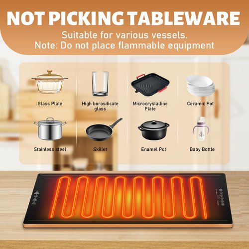 Electric Warming Trays for Buffets Party (XXL 39"x13"), Food Warmers for Parties Buffet with Thermostat & Full Surface Heating, Tempered Glass Warming Mat for Food, Temperature Adjustable Gold Handles