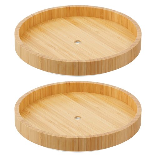 mDesign Bamboo Lazy Susan Turntable Food Storage Container for Cabinets, Pantry, Refrigerator, Countertops, Spinning Organizer for Spices, Condiments - 9" Round - Echo Collection - 2 Pack - Natural
