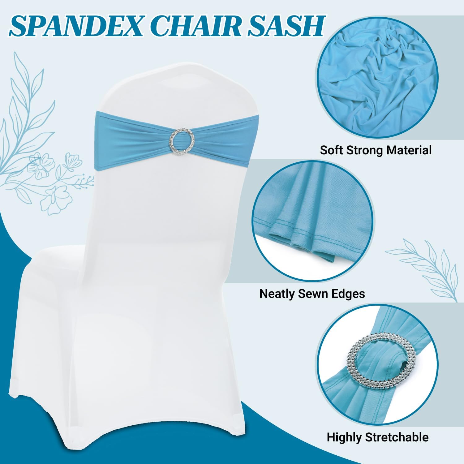 MDS Spandex Chair Sashes - Universal Fit Elastic Stretch Bands with Buckle for Weddings | Blue, Pack of 125