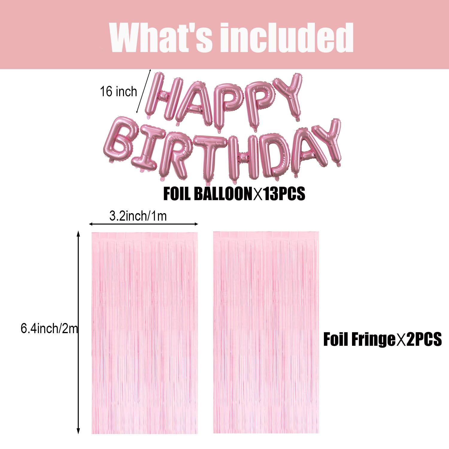 Pink Bow Birthday Party Decorations Kit with Bows Happy Birthday Balloon Banner, Pastel Pink Fringe Backdrop, Heart Balloons and Cake Toppers – Coquette Decor for Girls & Women