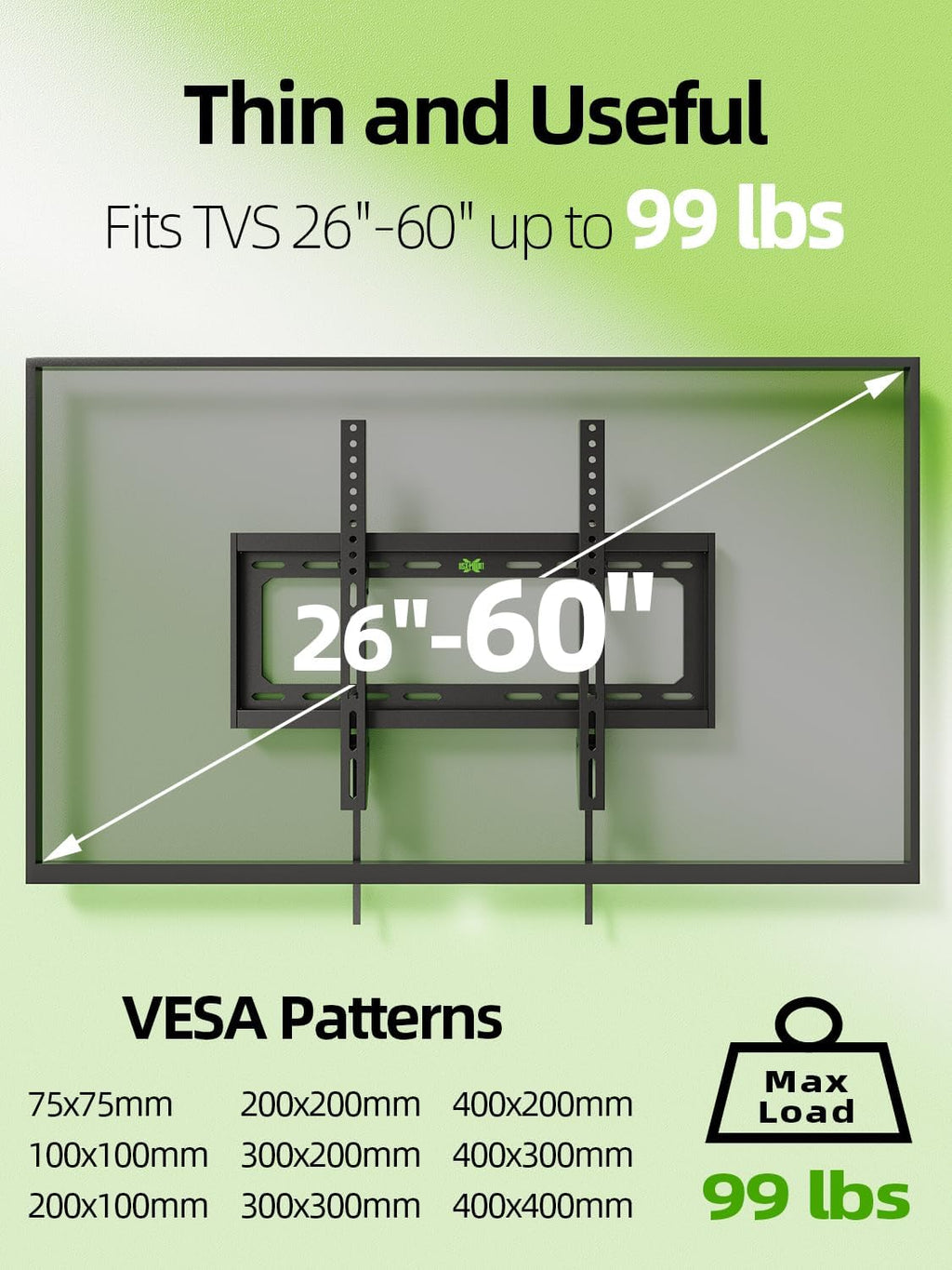 USX MOUNT Full Motion TV Wall Mount - Fits 32-70 Inch TVs Up to 99 lbs | Low Profile Tilt Design