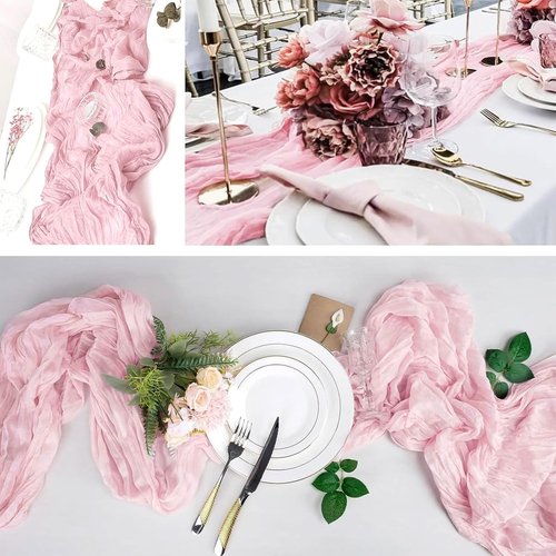 8 Pack Light Pink Cheesecloth Table Runner 20 x 120 inch Gauze Table Runners 10 FT Long,Semi Sheer Boho Cheese Cloth Fabric Table Runner Bulk for Wedding,Party,Baby Shower,Bridal Shower Decoration