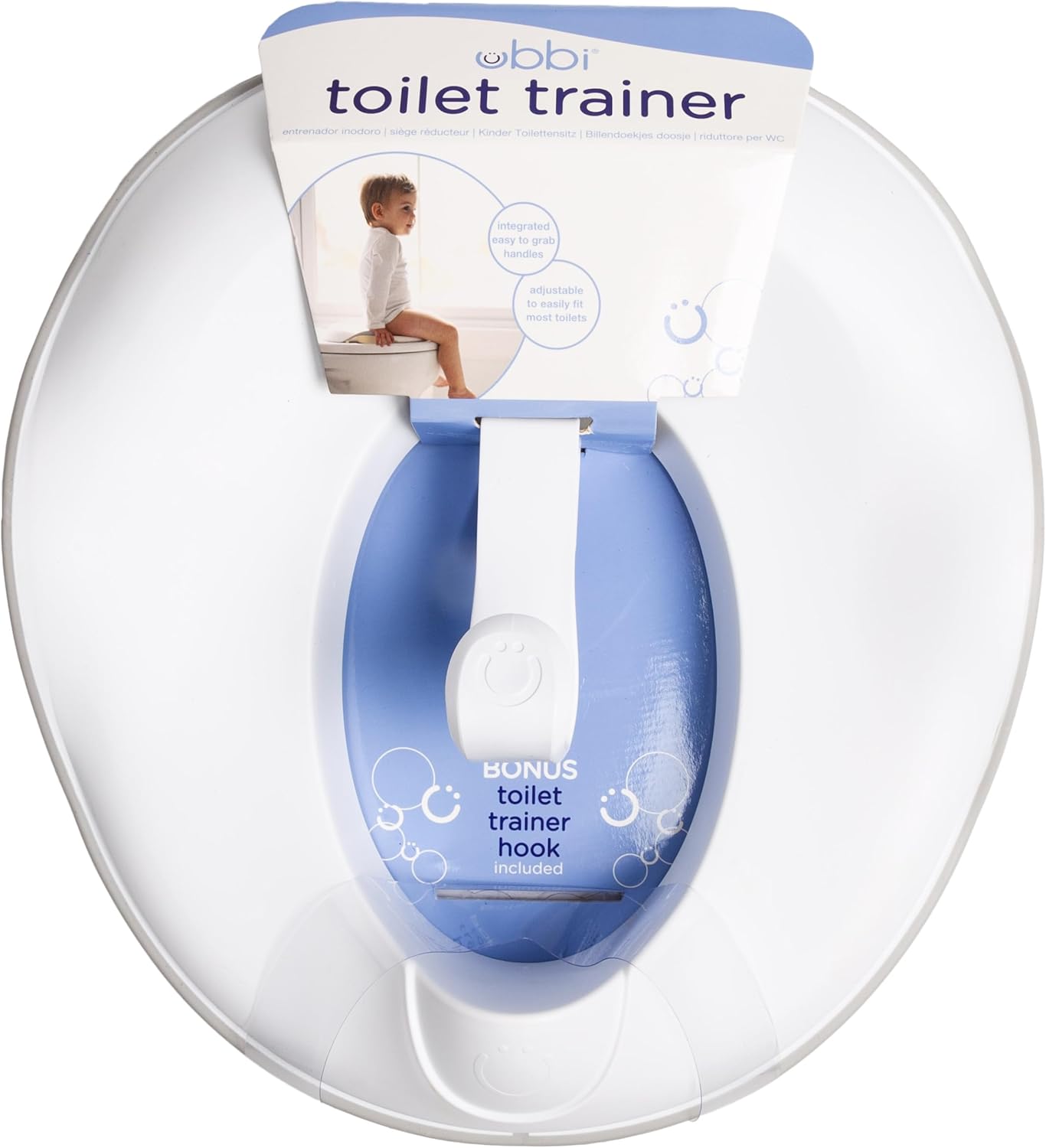 Ubbi Adjustable Toilet Trainer for Toddlers - Built-In Handles & Bonus Potty Hook | Gray