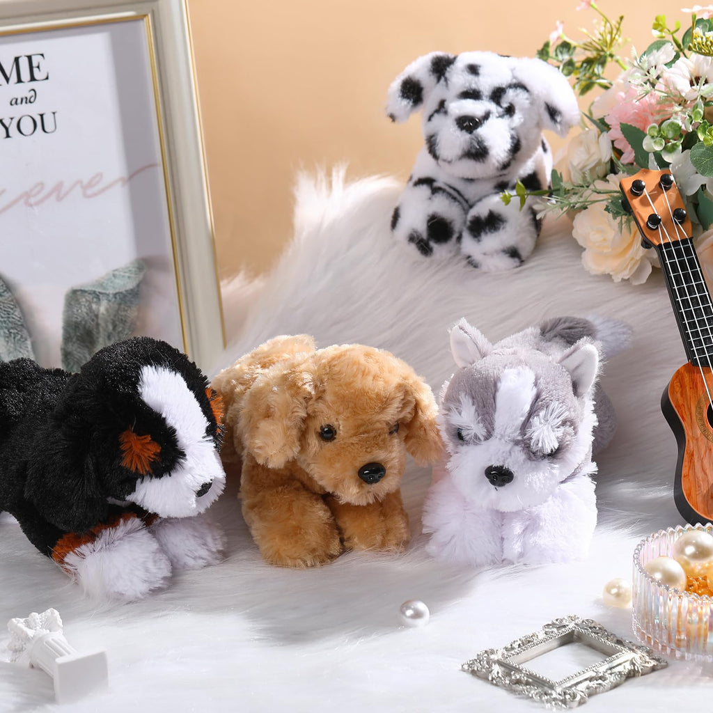 Suilung 4-Pack 8 Inch Dog Plush Animal Plush Dog Soft Plush Dog Pillow Toy Fluffy Puppy Set Dog Theme Party Gift Birthday Room Home Decor (Stylish Style)