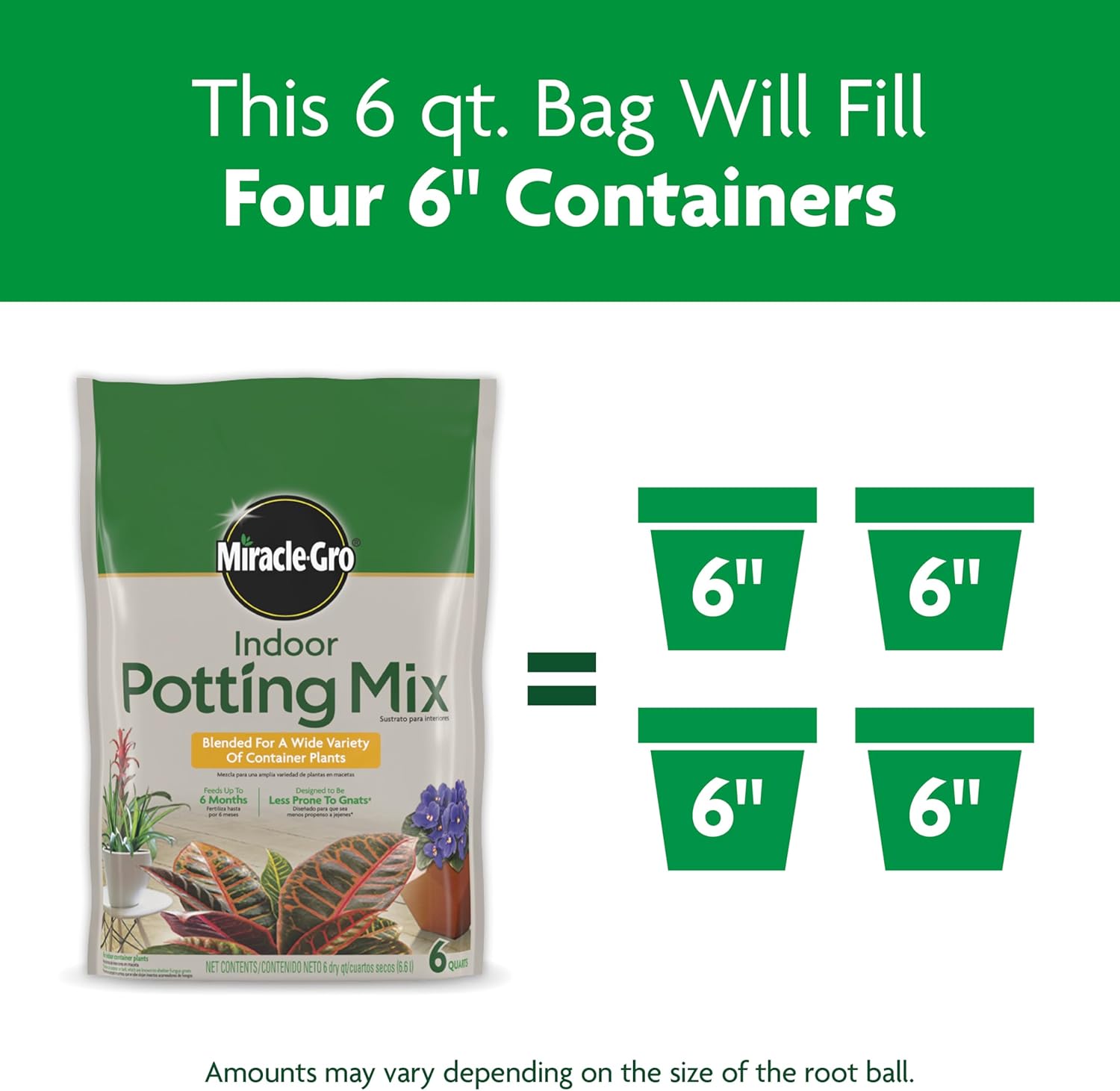 Miracle-Gro Indoor Potting Mix - Perfect Blend for Houseplants | Feeds for 6 Months, 6 qt., 2-Pack