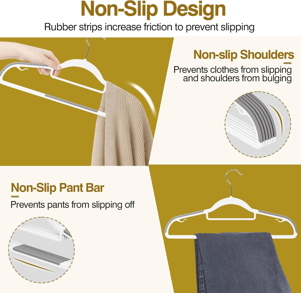 Plastic Hangers 50 Pack - Heavy Duty 16.5 in Clothes Hangers with 360° Swivel Hook & Non-Slip Bar