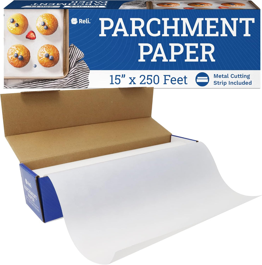 Reli Parchment Paper Roll - Non-Stick Baking Liners with Dispenser Box | 15" x 250 ft | Food Grade for Air Fryer & Grilling