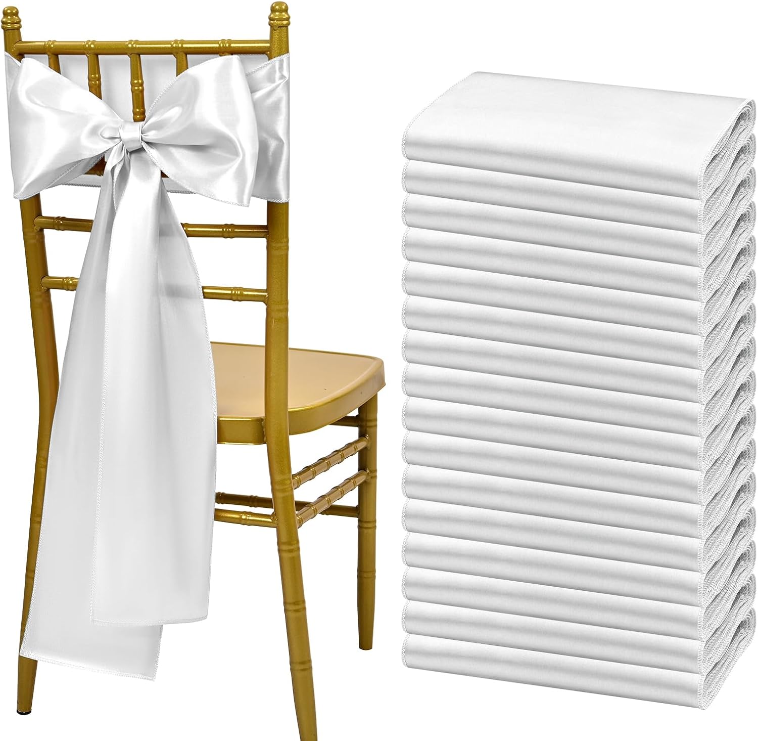 Showgeous Silver Satin Chair Sashes - 60 PCS Decorative Bows for Weddings & Events | 7 x 108 Inch