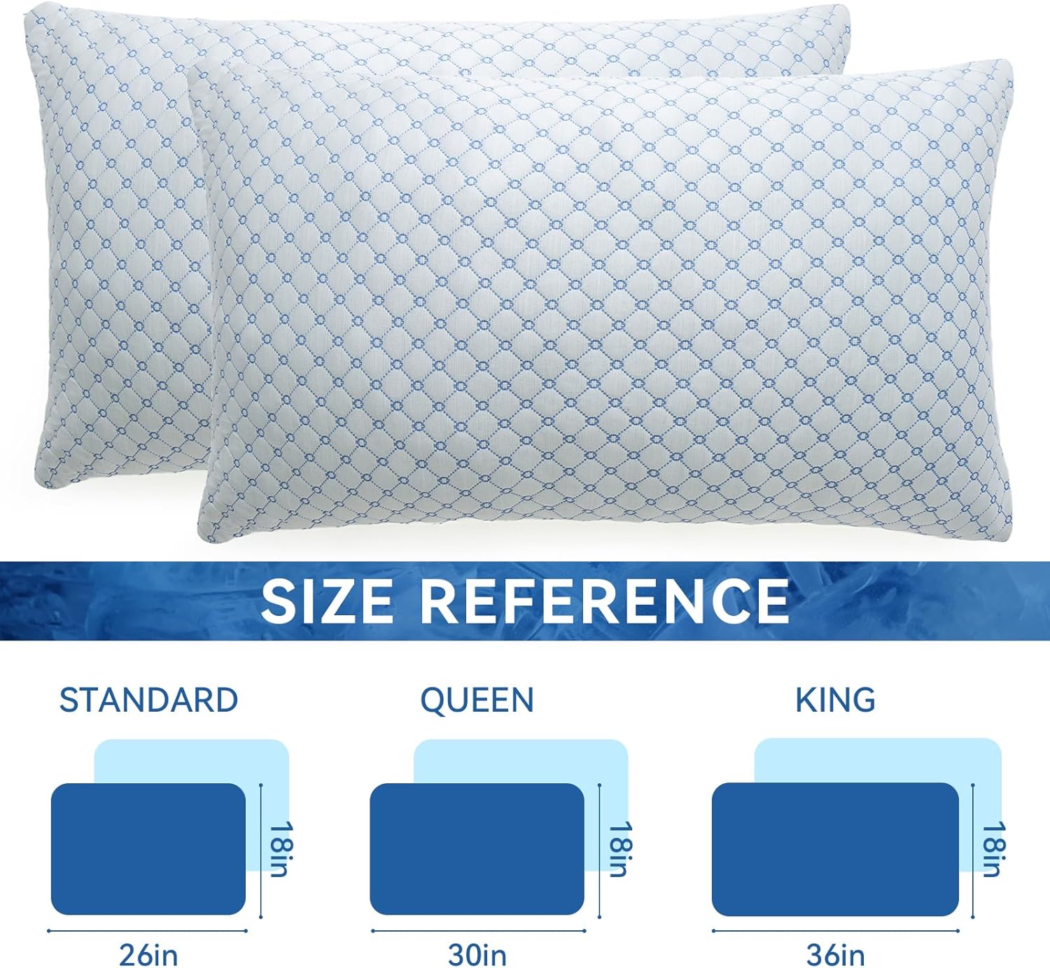 Skiennix Cooling Bed Pillows - Adjustable Shredded Memory Foam for Neck Support | Queen Size 2-Pack