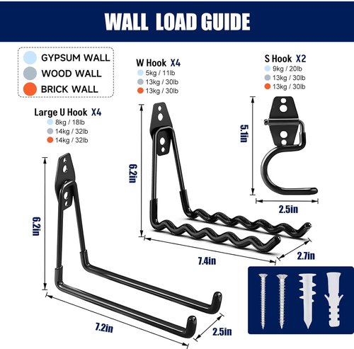 Heavy Duty Garage Hooks - 12 Pack Iron Storage Hangers with Anti-Slip Coating for Tools, Bikes & More