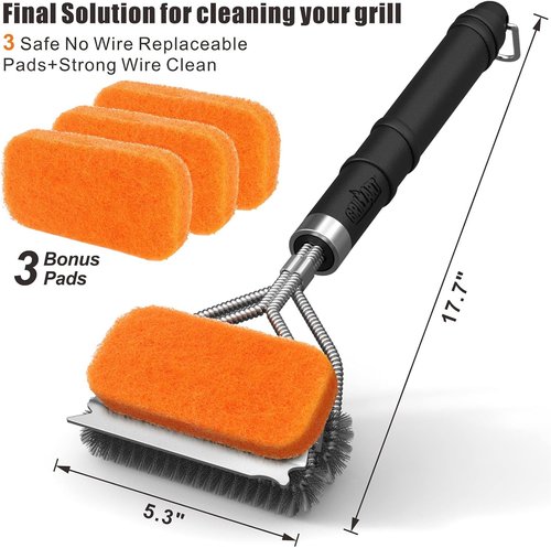 GRILLART Grill Brush - Bristle-Free Pad & Wire BBQ Cleaner | 18" Safe & Powerful Scrubber for Gas/Porcelain Grates