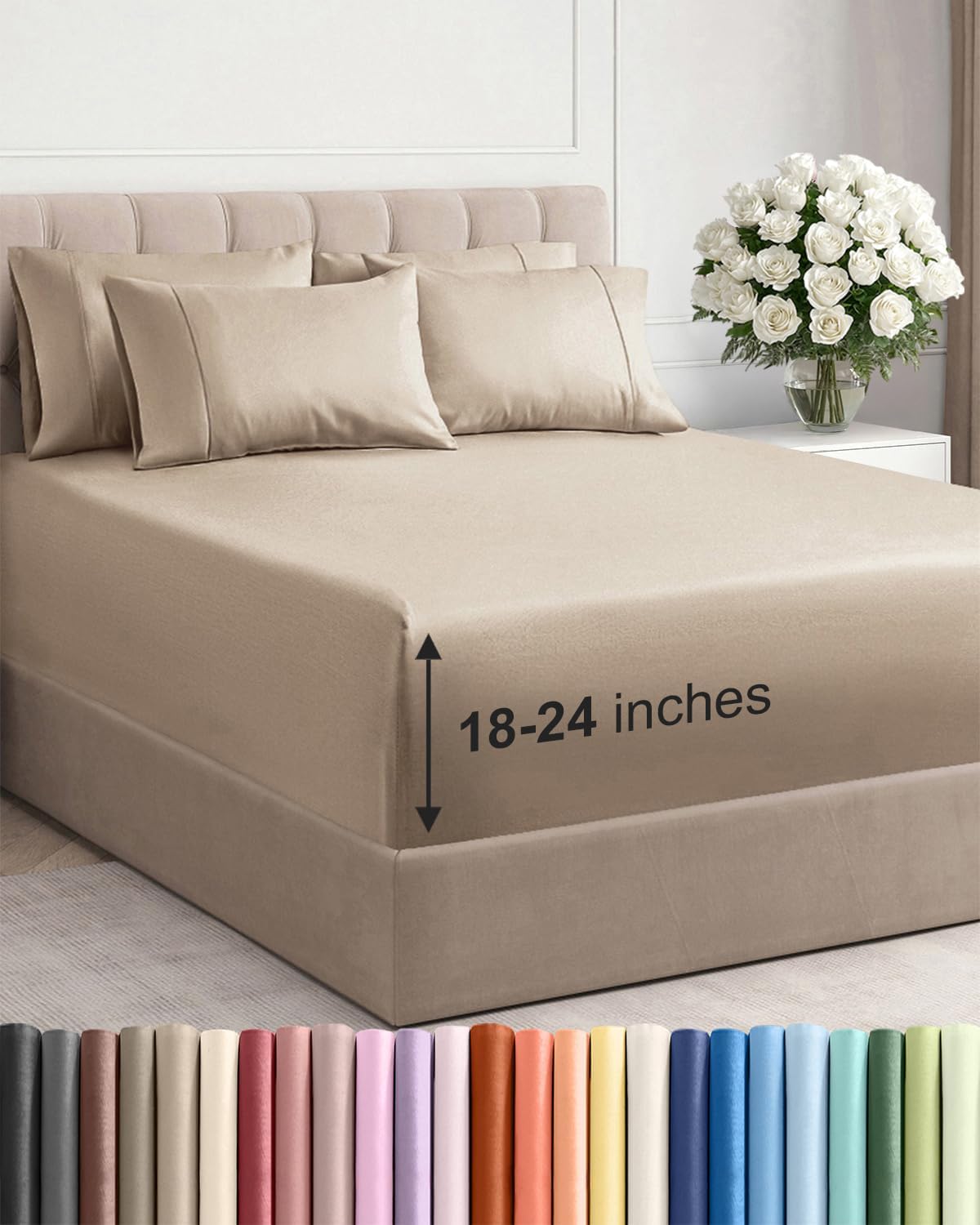 Skiennix Extra Deep Cal King Sheet Set | 6-Piece Breathable Cooling Bedding - Soft, Wrinkle-Free Cream