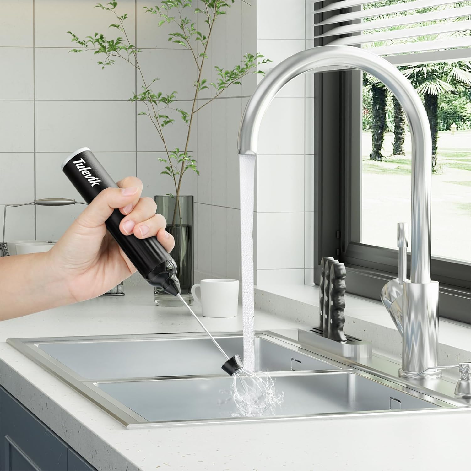 Milk Frother Handheld - Electric Coffee Frother Wand with USB Rechargeable 3 Speeds | Mini Black Frother for Lattes, Cappuccinos, and More