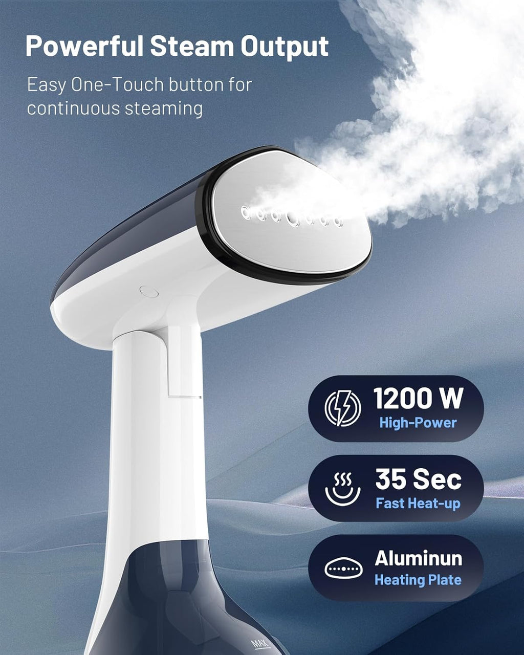 Beautural Portable Clothes Steamer - Fast 35-Second Heat-Up, Large Detachable Water Tank, Blue