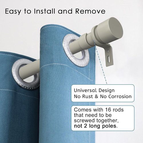 Byondeth Adjustable Curtain Rods - 16 to 240 Inches, 1 Inch Diameter, Brushed Nickel Finish