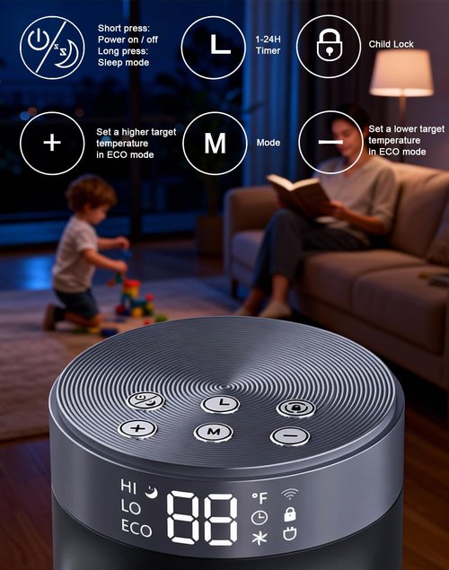 1500W PTC Quiet Space Heater with Remote Control, 15.8“ Portable Electric Heaters for Indoor Use, 75°Oscillation Ceramic Heater for Office, 24H Timer, 5 Modes, Fast Safe Quiet Room Heater for Bedroom