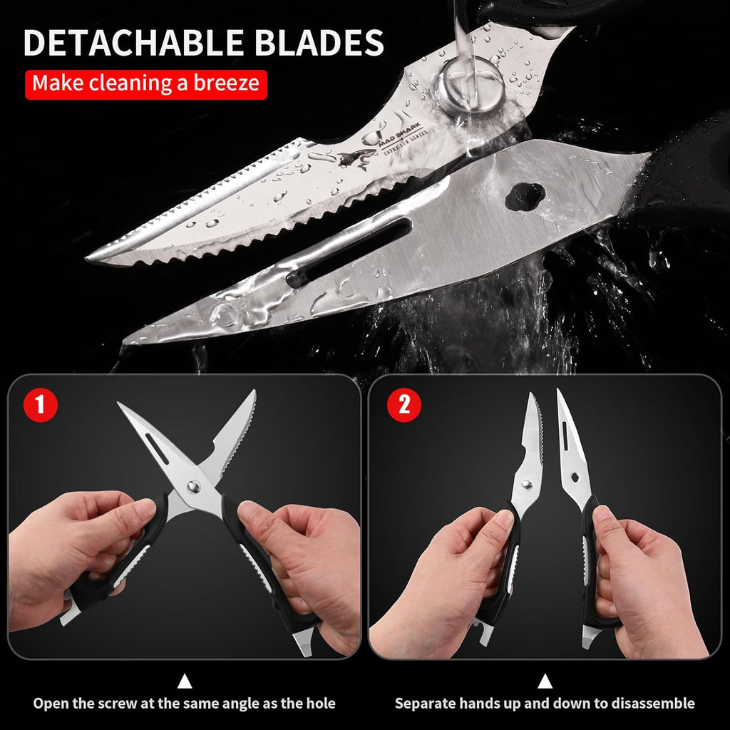 MAD SHARK Kitchen Scissors - Heavy Duty Stainless Steel Shears with Comfort Grip | Dishwasher Safe, Black