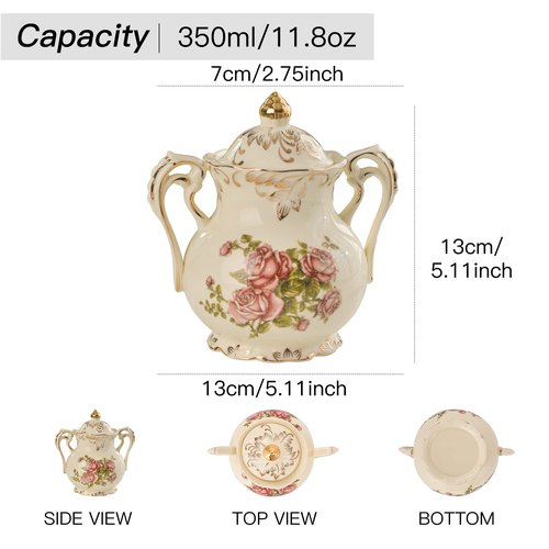 YOLIFE Floral Teapots & 3 Tiered CupCake Stand & Sugar and Creamer Set (Rose)