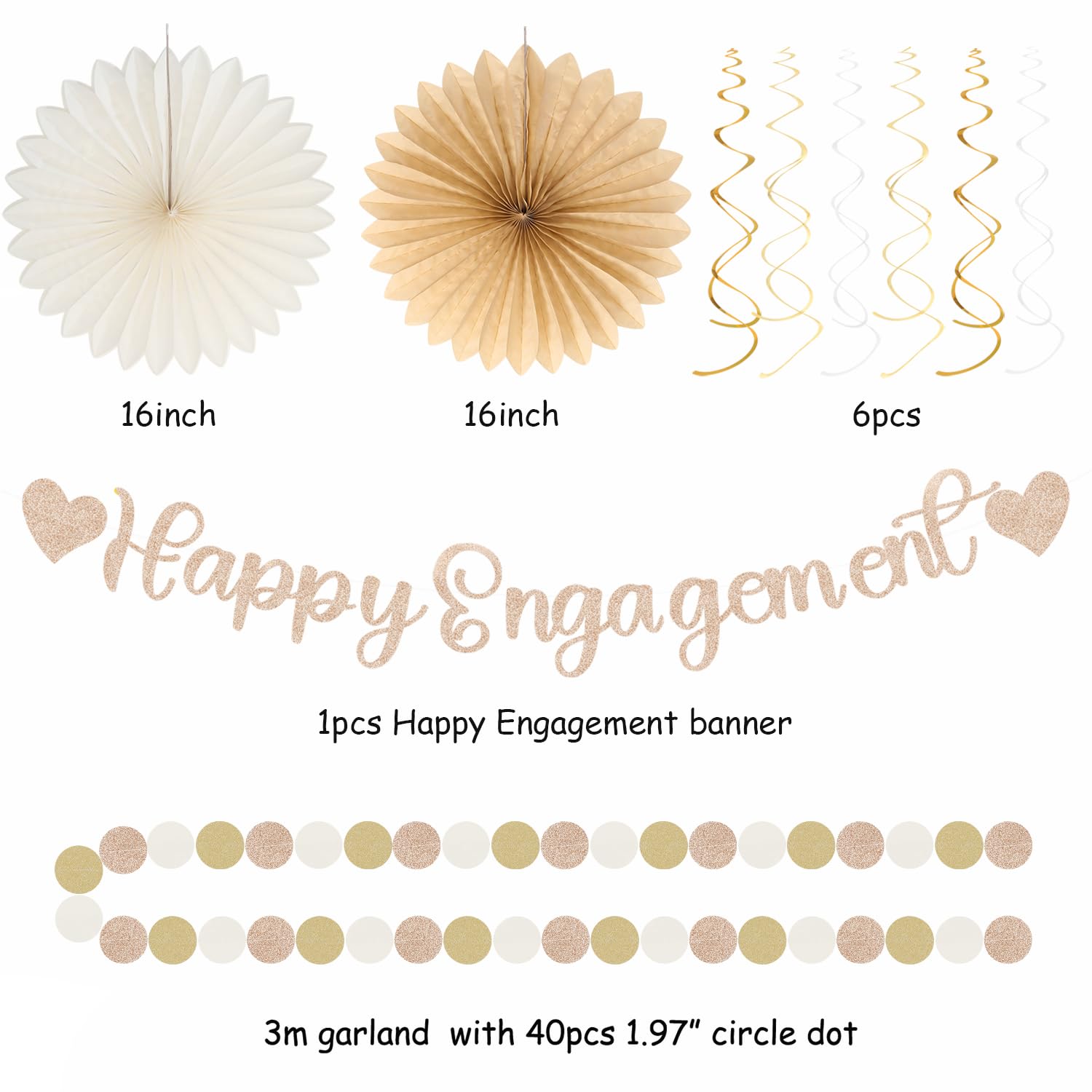 Champagne-Gold Fall Boho Happy-Engagement Party-Decorations - 21pcs Women She Said Yes Proposal Banner Streamers, Beige One Sweet Peach Paper Lanterns,Flower Tissue Pom Poms Fan Favors Decor Huglony