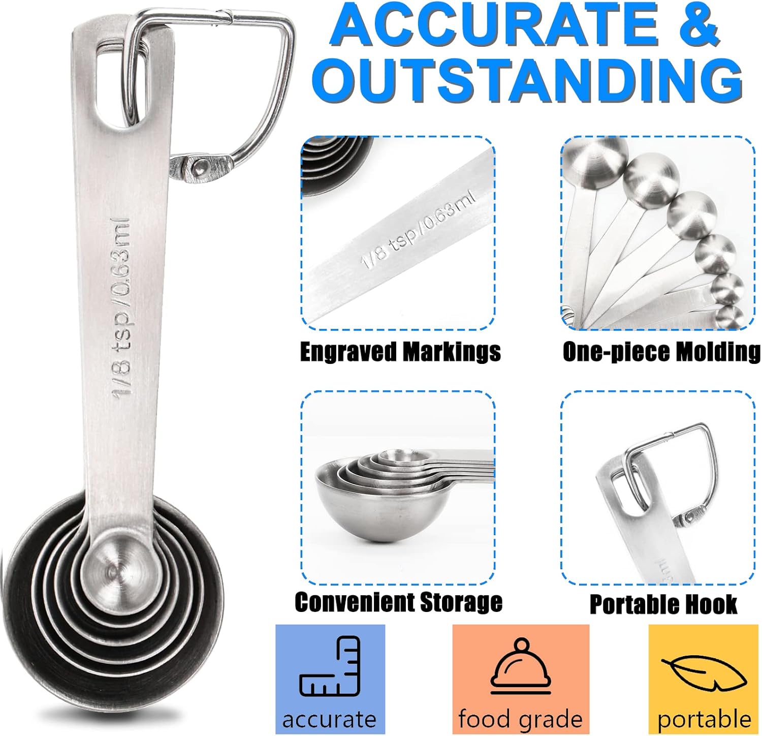 Premium Heavy Duty Stainless Steel Measuring Spoons Set - 6-Piece with Metric & US Measurements