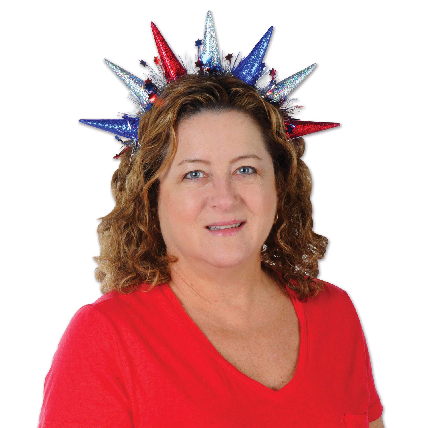 Beistle New York Statue Of Liberty Tiara Headbands 2 Piece Patriotic Headwear 4th Of July Decorations Labor Day Costume Accessories, Red/Blue/Silver