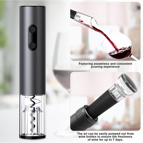 COKUNST Electric Wine Opener, 4-in-1 Wine Bottle Opener Set with Base, Cordless Automatic Battery Operated Corkscrew with Foil Cutter, Pour, Vacuum Stoppers, Gift for Home Party, Staninless Steel
