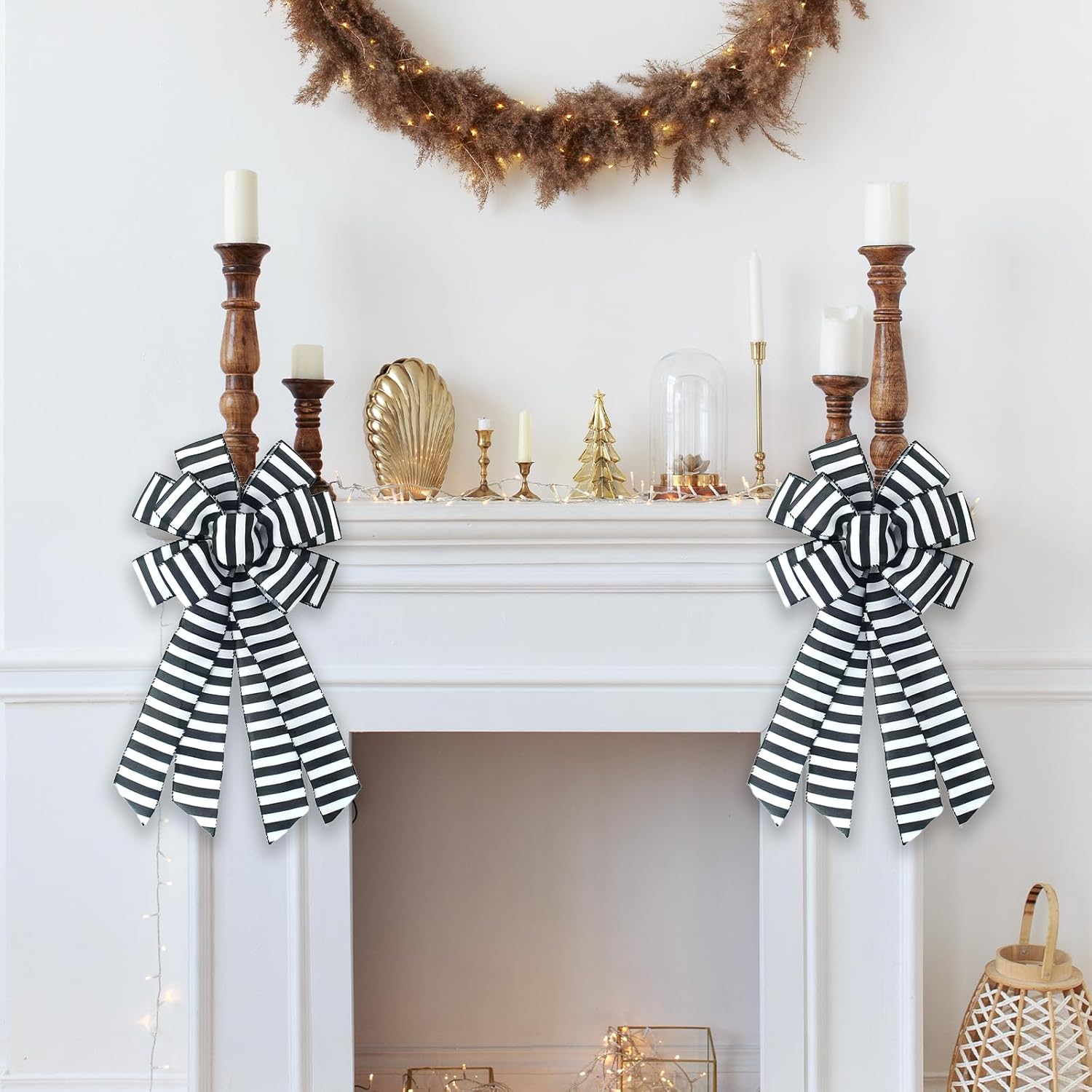 Regine Switzerland Large Black and White Stripe Wreath Bow - Rustic Burlap Design for Christmas & Weddings