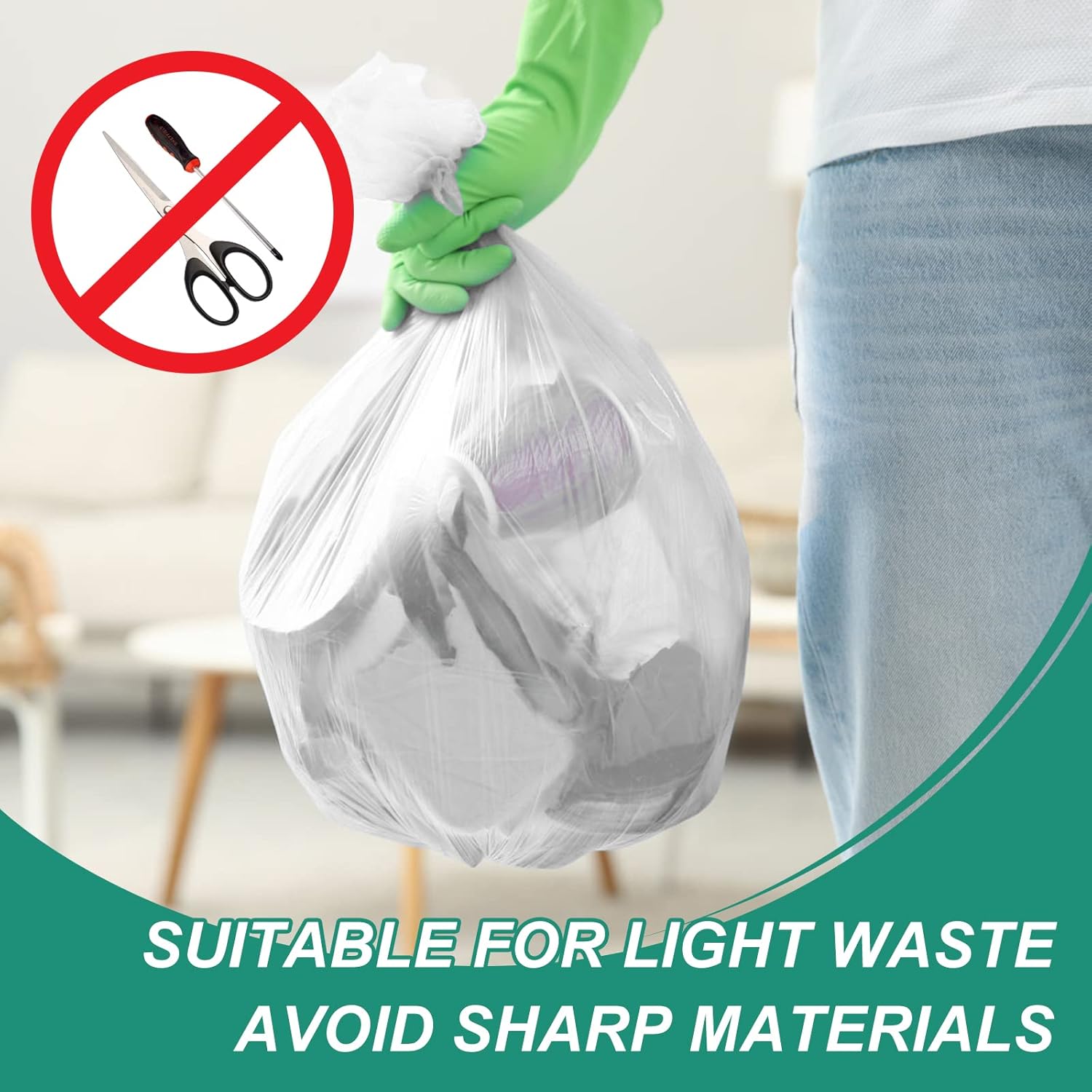 Magesh 4 Gallon Trash Bags - Strong & Thick, Unscented, Leakage-Free | 15L, Clear, 105 Count for Bathroom & Office