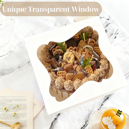 Pumtus 15 PCS Tall Cake Boxes, Square Cake Box with Window in 3 Sizes 12x12x12 10x10x10 8x8x8 Inches, Cardboard Tier Cake Bakery Container, Disposable Dessert Pie Takeout Carrier for Wedding Birthday