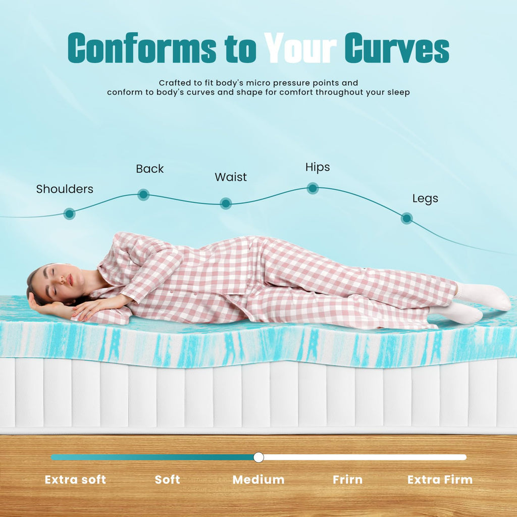 NEWBULIG Mattress Toppers Memory Foam King, 2 Inch Thick Bed Topper Pad Cooling Gel Infused Soft Comfy Padding Breathable for Sleeper Sofa Couch RV Camper, CertiPUR-US Certified