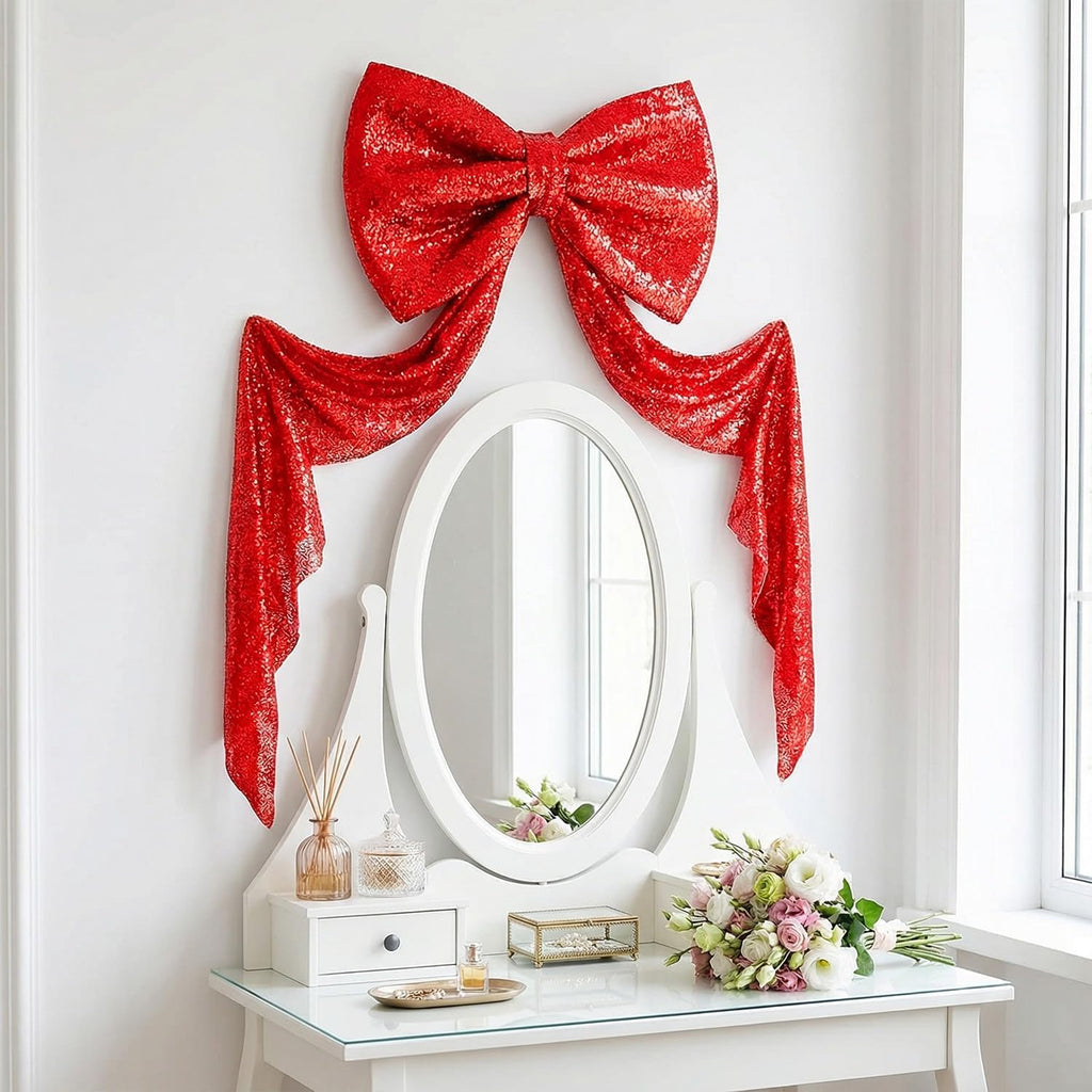 Skiennix Giant Red Sequin Bow - Oversized 75 x 23 Inch Decoration for Weddings & Parties