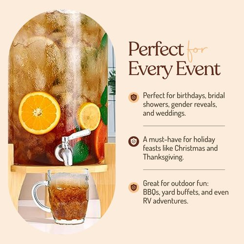 Large Glass Drink Dispenser with Spout – 1.5 Gallon Tall Mason Jar Style Beverage Server with Airtight Lid & Metal Spigot for Water, Tea, Juice, Punch, or Cocktails
