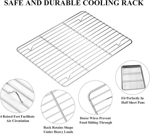 Deedro Baking Sheet Set - Stainless Steel Cookie Half Sheets with Cooling Racks | 12 x 10 Inch, Heavy Duty