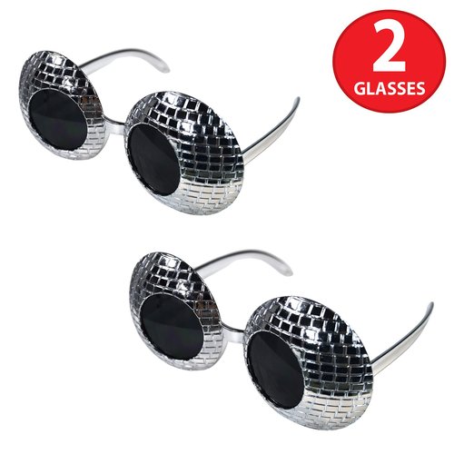 Beistle 2 Pack Plastic Disco Ball Glasses- Retro Eras Party Favors, 70’s, 80’s, 90’s Decades Dance Accessories, Silver Costume Supplies