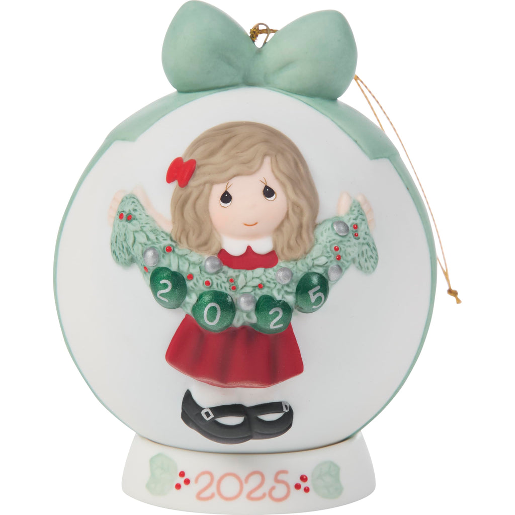 Precious Moments Deck The Halls 2025 Dated Girl Ornament Bisque Porcelain 2025 Ball Keepsake 251003