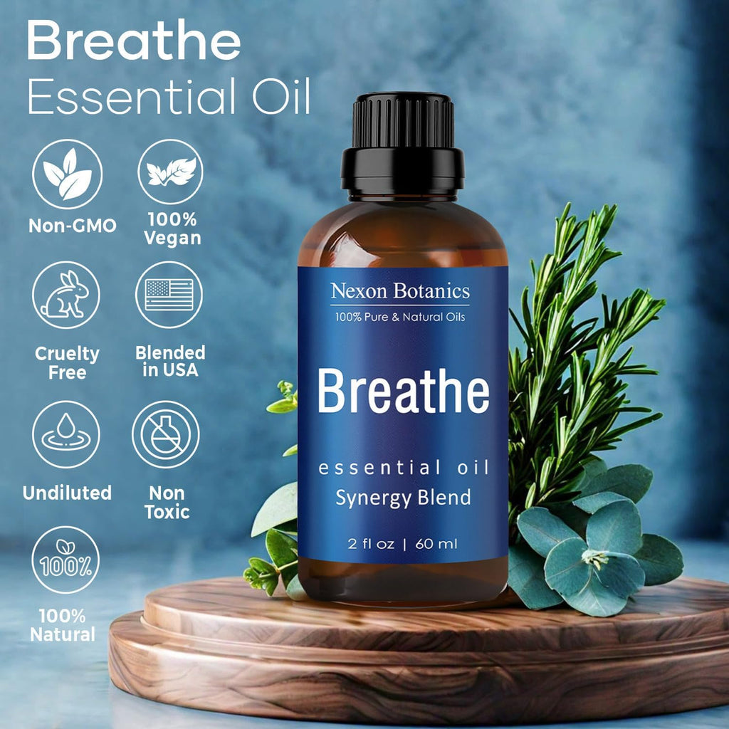 Nexon Botanics Breathe Essential Oil Blend 60ml - Sinus Relief with Menthol - Ideal for Humidifiers & Diffusers