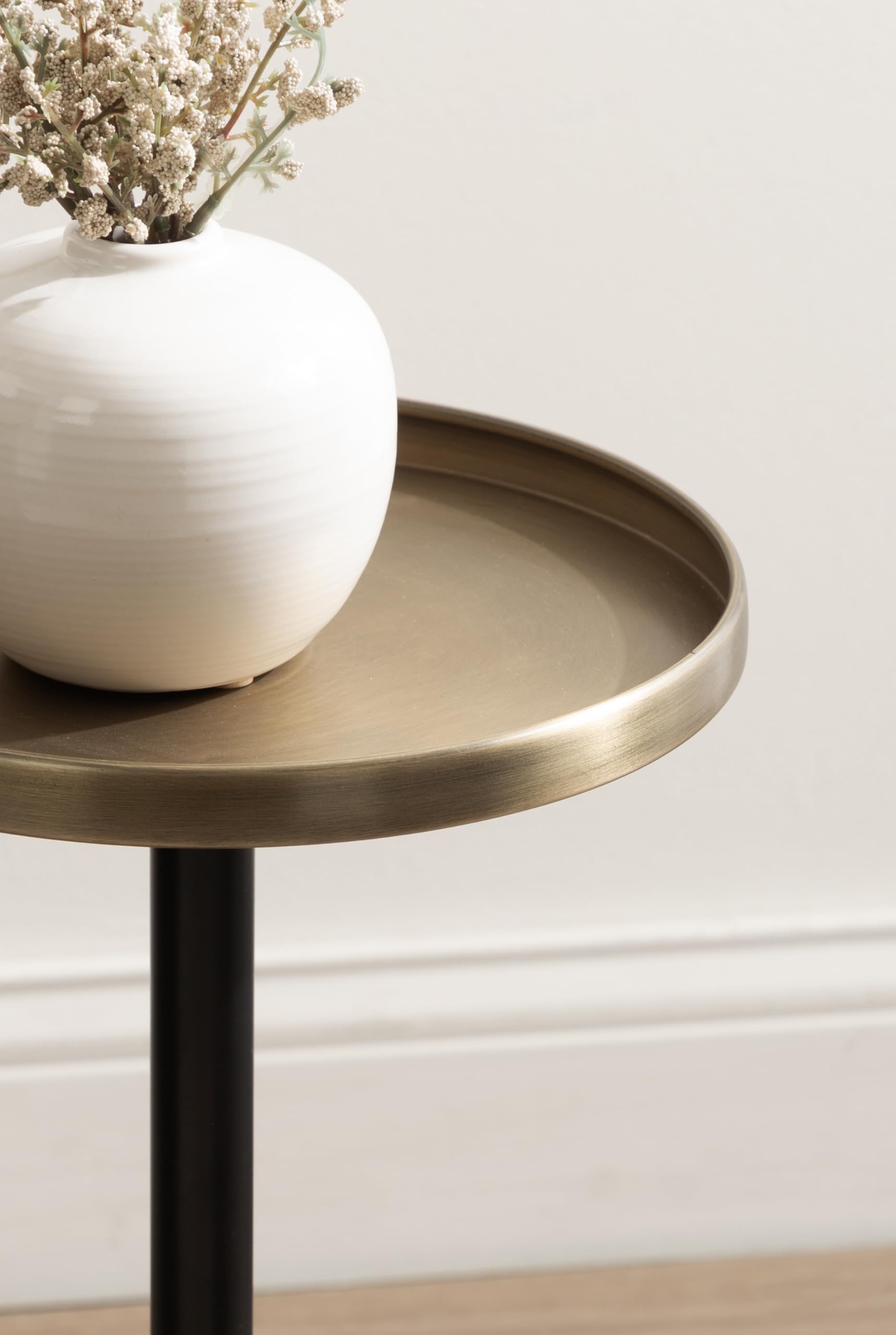 Kate and Laurel Tira Elegant Round Drink Table, 10 x 22, Antique Brass and Black, Vintage Glam Circle Martini Table for Use as a Small Bedroom Nightstand or Living Room Plant Stand Option