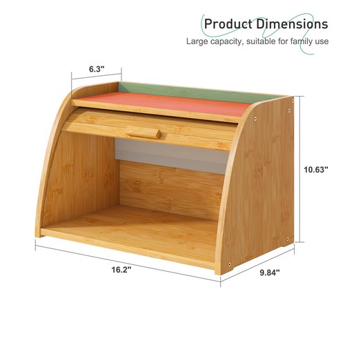 Vriccc Bread Box for Kitchen Countertop, Large Bamboo Wood Bread Box, Wooden Corner Bread Storage Capacity