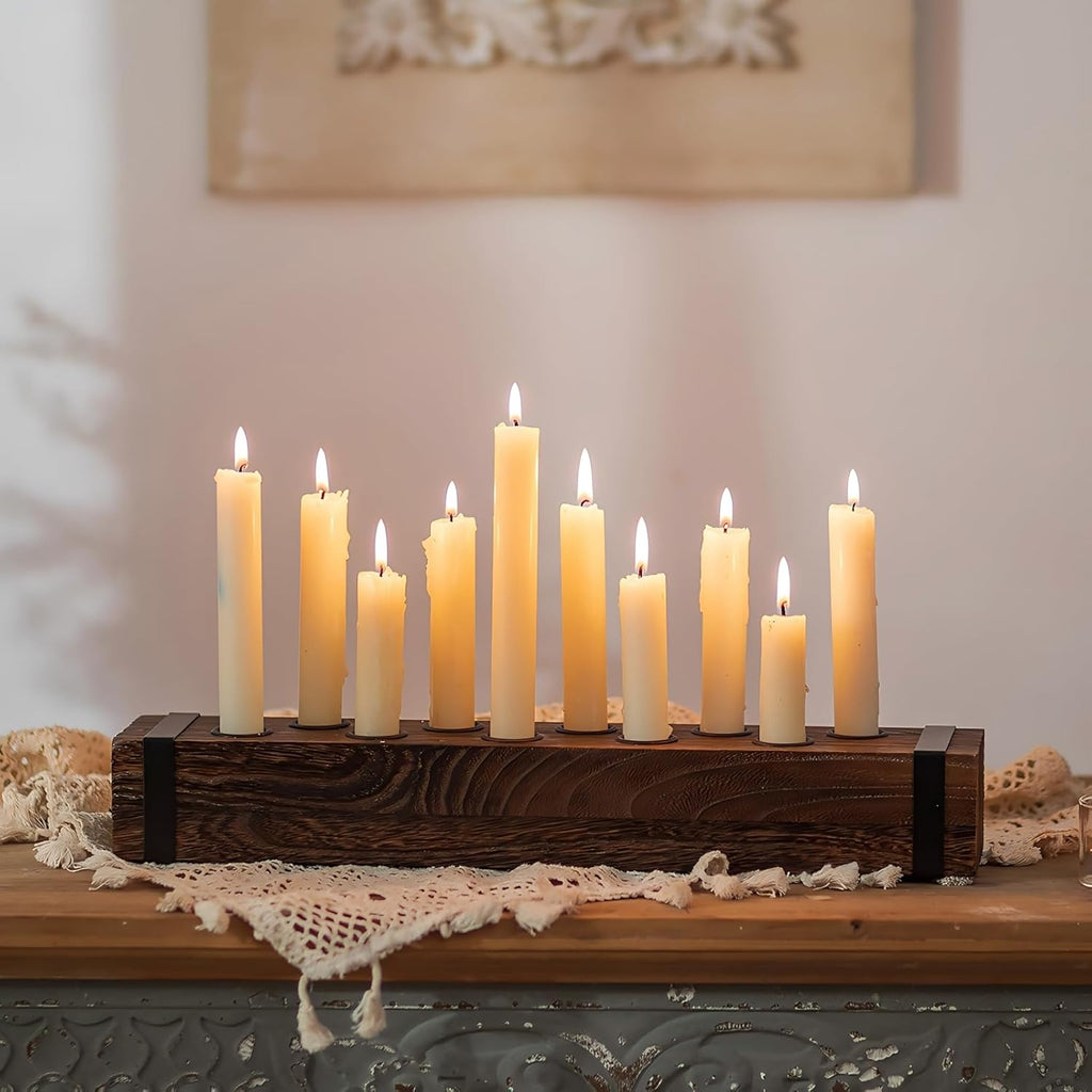 NUPTIO Wood Candelabra - 16.5-Inch Taper Candle Holder for Farmhouse Table Centerpiece | Perfect for Christmas Decor