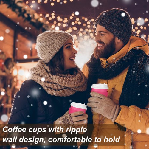 Patelai 48 Pcs 12 oz Disposable Coffee Cups with Lids and Sleeves Bulk, Insulated Hot Chocolate Paper Cup for Hot and Cold Beverage Water Juice Cocoa Tea Party Restaurants Travel Supplies (Dark Pink)