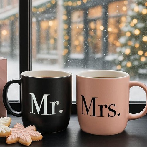 Triple Gifffted Mr and Mrs Coffee Mugs Couples Gifts Ideas for Wedding Anniversary Engagement Valentines Christmas His Hers Present Husband Wife Him Her Men Women, Bride Groom Newlyweds, Ceramic 13Oz